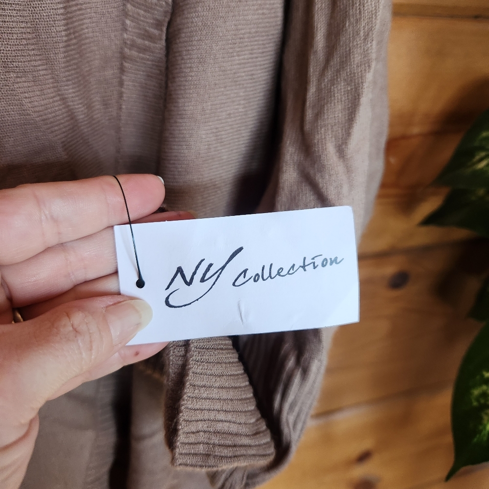 NY Collection 💜 NWT Draped Cowl Neck Sweater Pullover‎ Top Mocha Brown Ribbed L - Picture 6 of 12